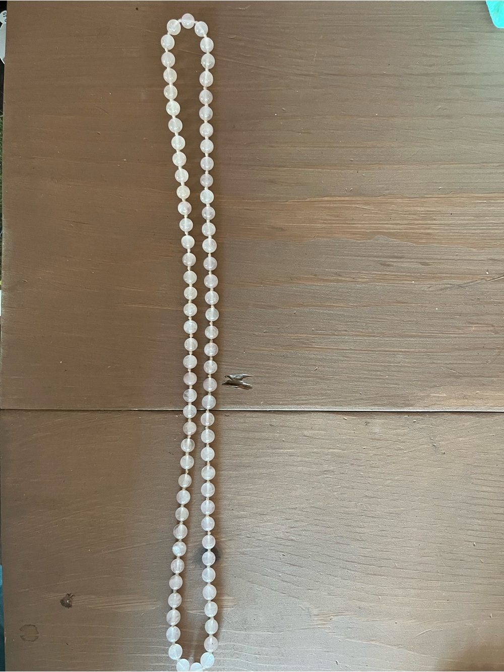 Elegant long Madagascar rose quartz long beaded necklace on silk thread vintage